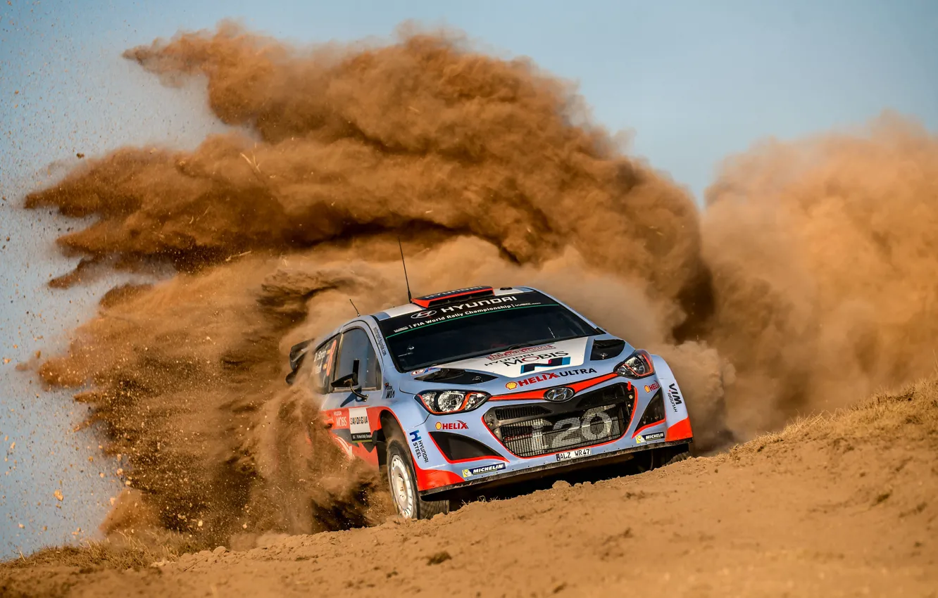 Photo wallpaper Dust, Hyundai, WRC, Rally, Rally, i20, Dani Sordo
