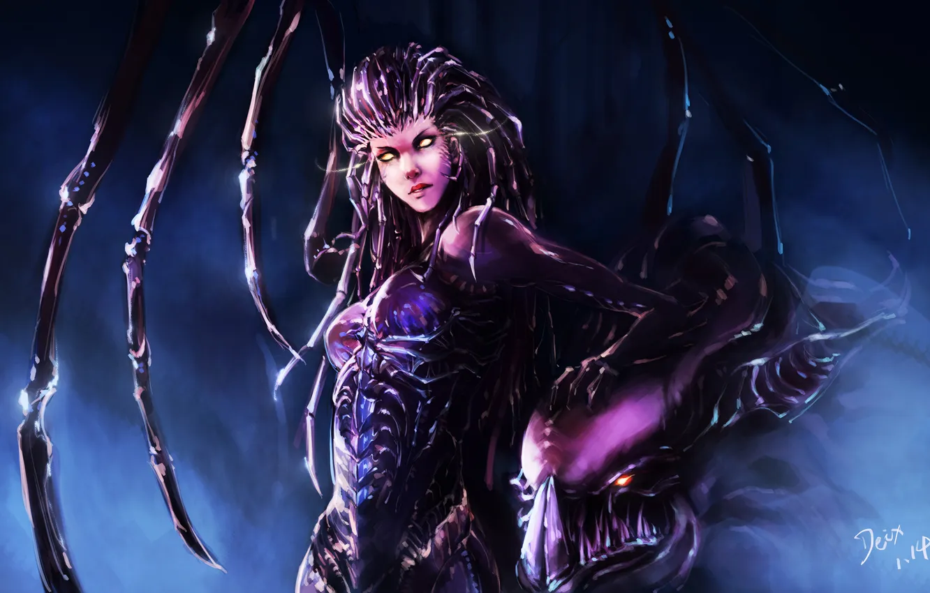 Photo wallpaper look, girl, wings, beast, art, sarah kerrigan, Heroes of the Storm, Kaneko xz