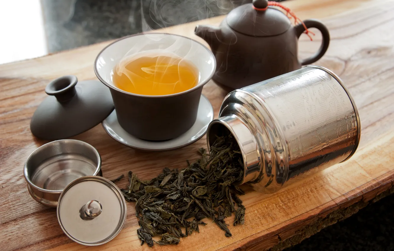 Photo wallpaper tea, kettle, pair, jars, Cup, welding