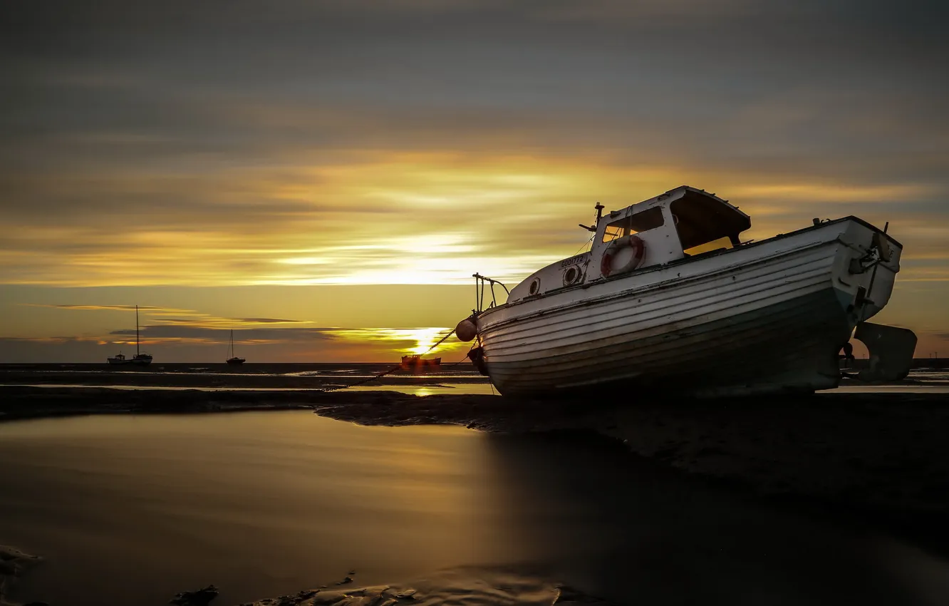 Photo wallpaper sea, landscape, night, ship