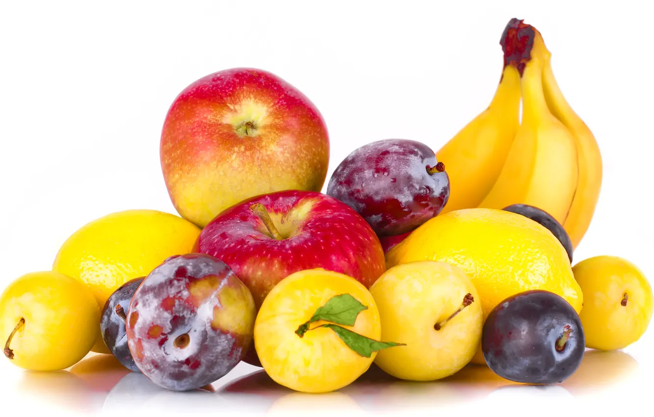 Photo wallpaper apples, bananas, fruit, plum, lemons, plum