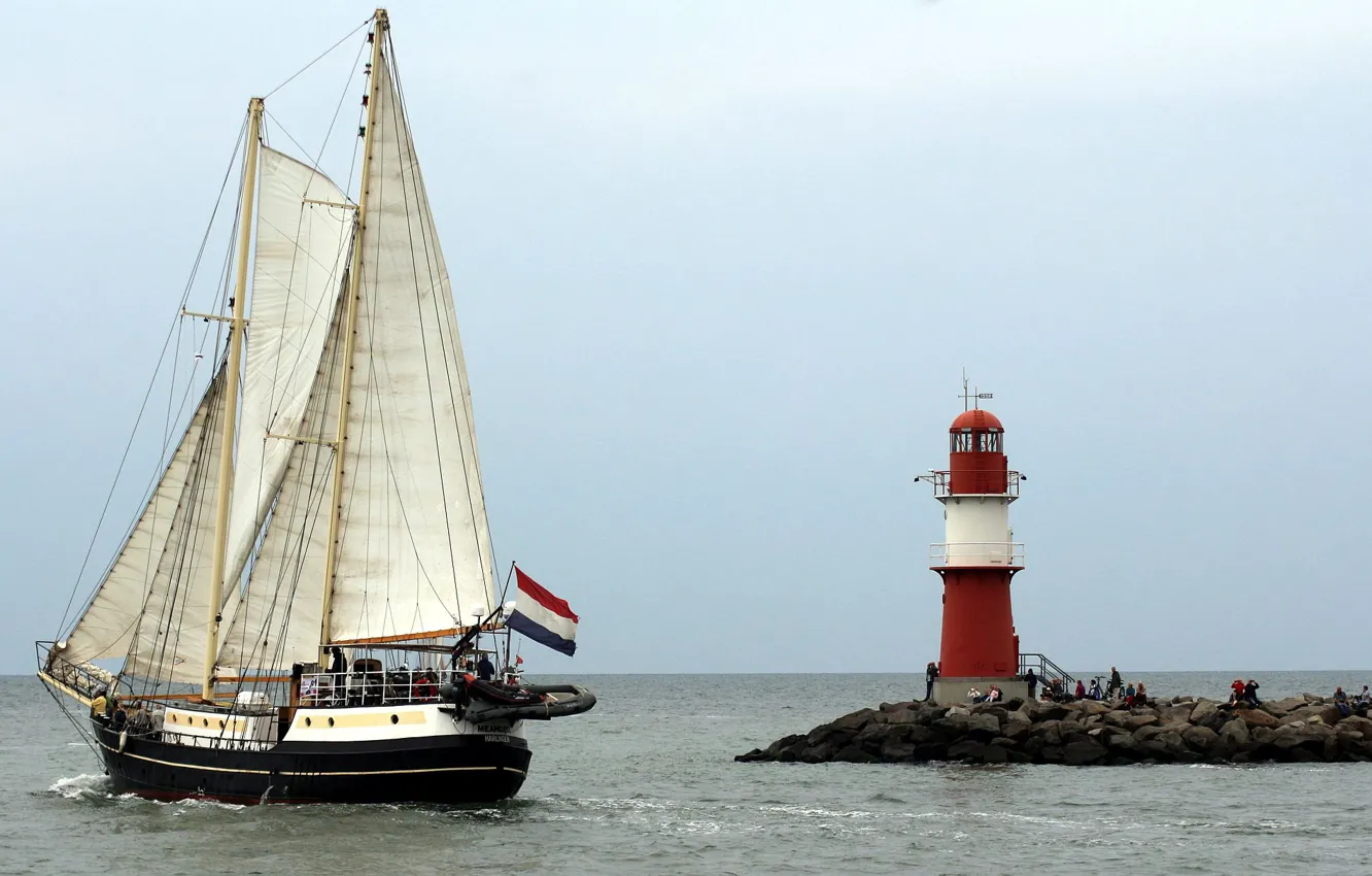 Photo wallpaper lighthouse, sailboat, The Baltic sea