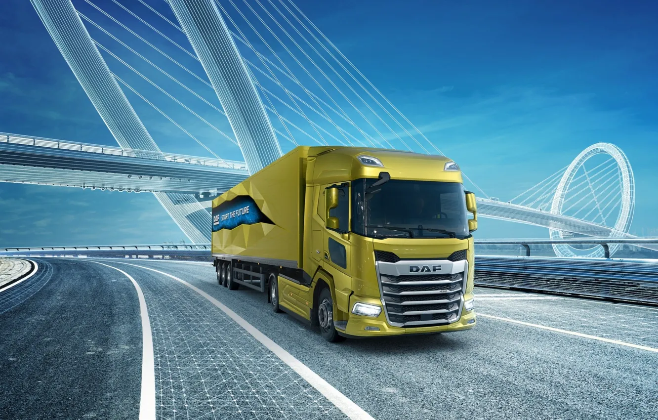 Photo wallpaper road, bridge, DAF XF 480