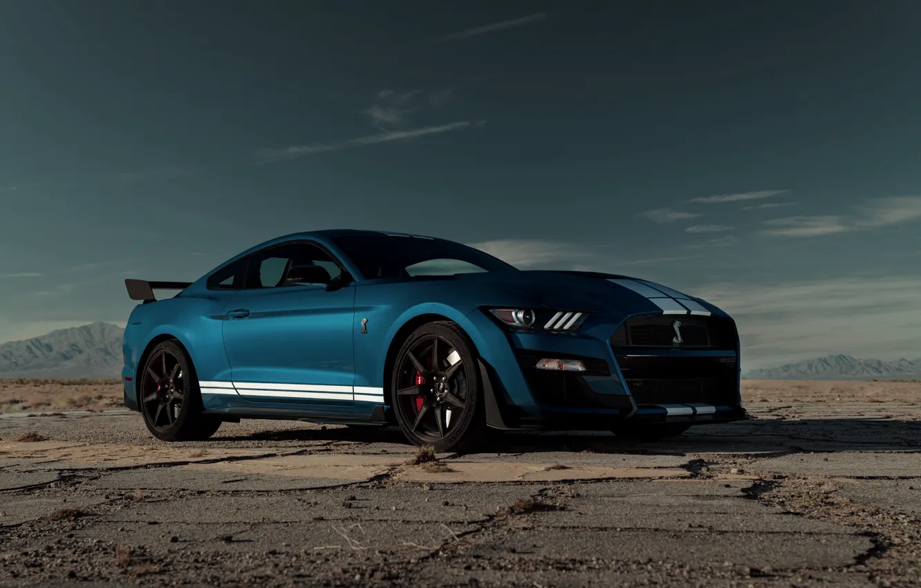 Photo wallpaper blue, Mustang, Ford, Shelby, GT500, plain, 2019