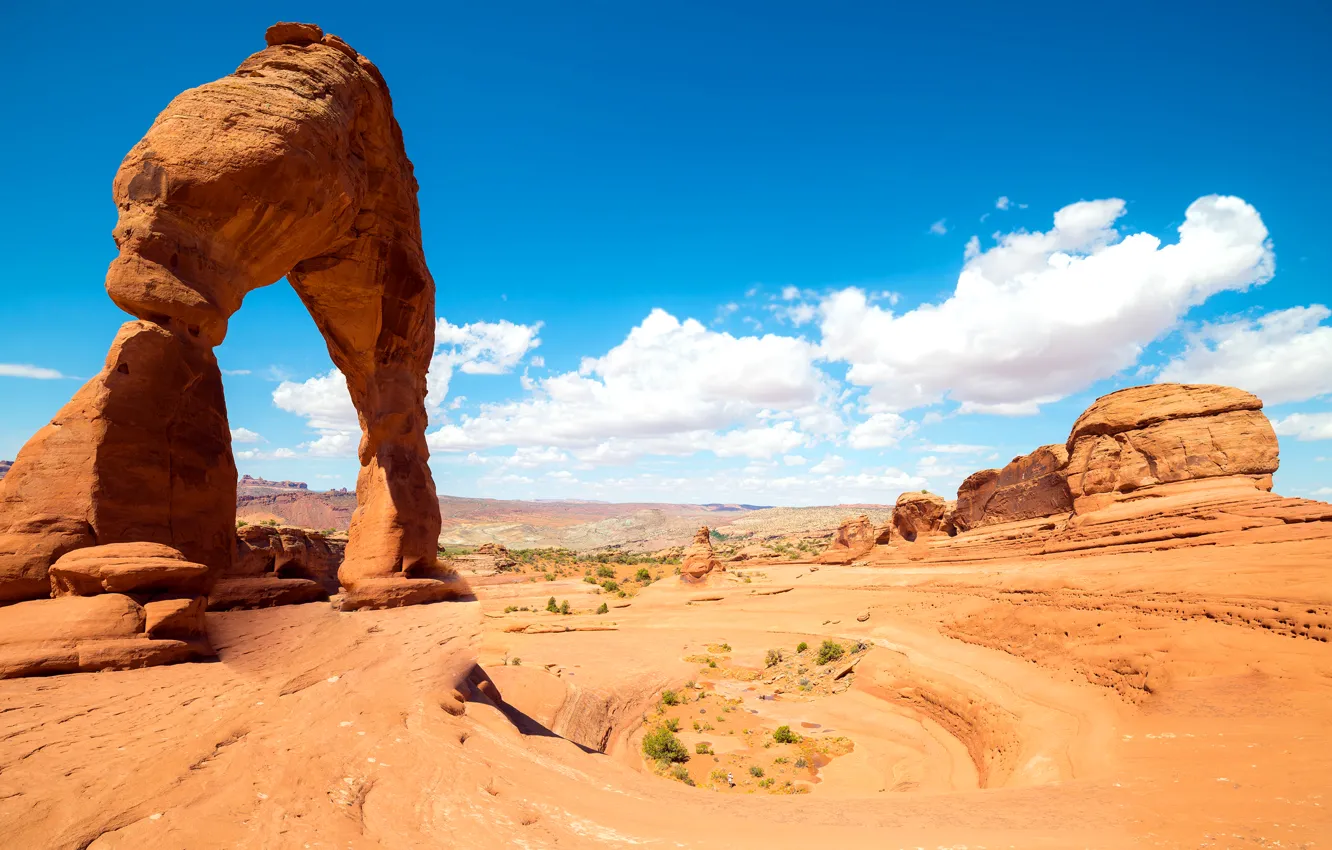 Photo wallpaper the sky, clouds, rocks, desert, arch