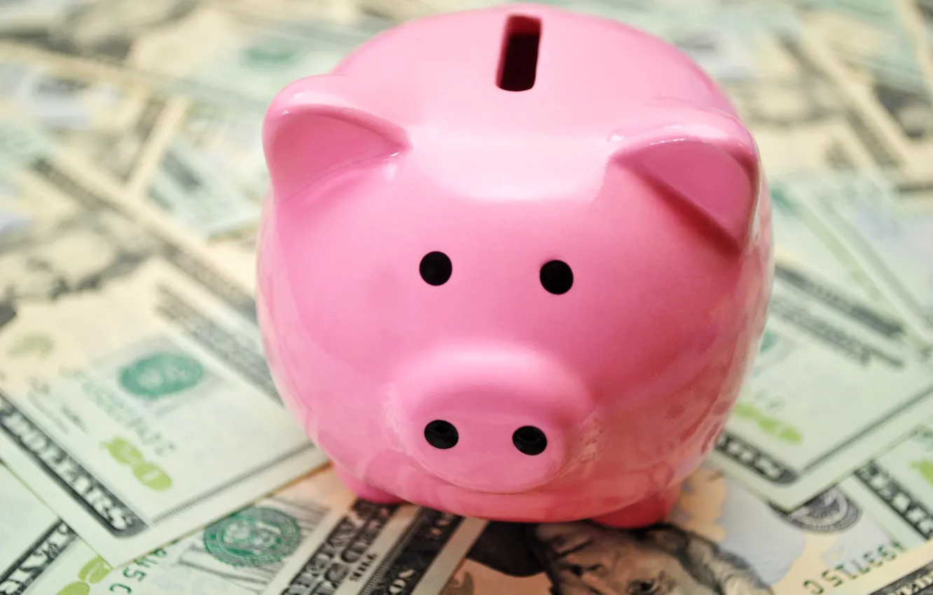 Photo wallpaper pink, money, piggy bank