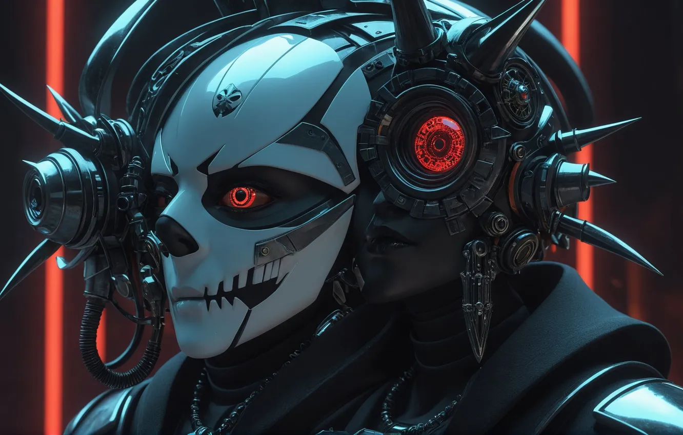 Photo wallpaper fiction, robot, mask, two heads