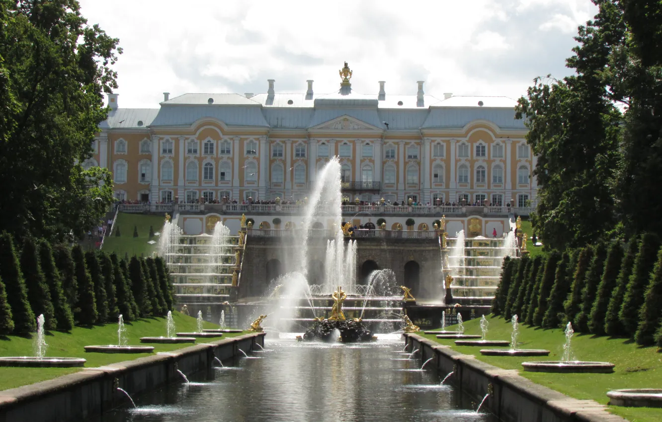 Photo wallpaper Peter, Russia, Fountains, Gold, Peterhof, SPB, Saint Petersburg