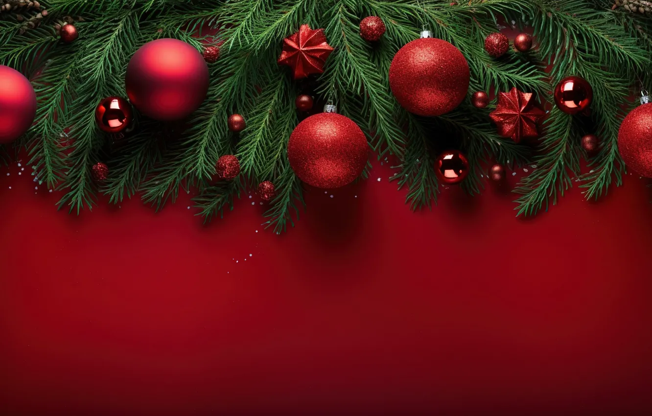 Photo wallpaper decoration, red, background, balls, New Year, Christmas, red, new year