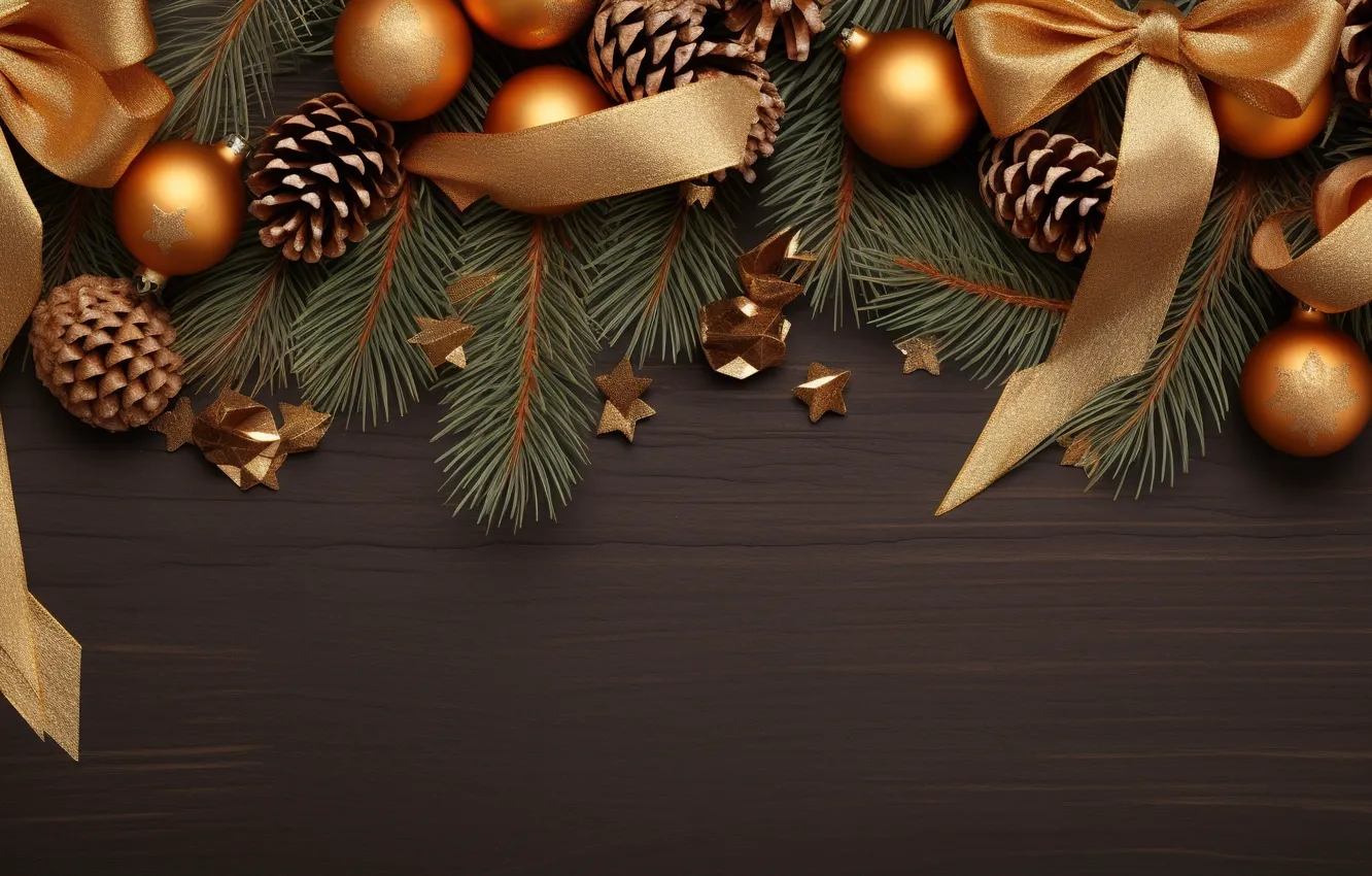 Photo wallpaper decoration, the dark background, balls, frame, New Year, Christmas, dark, golden