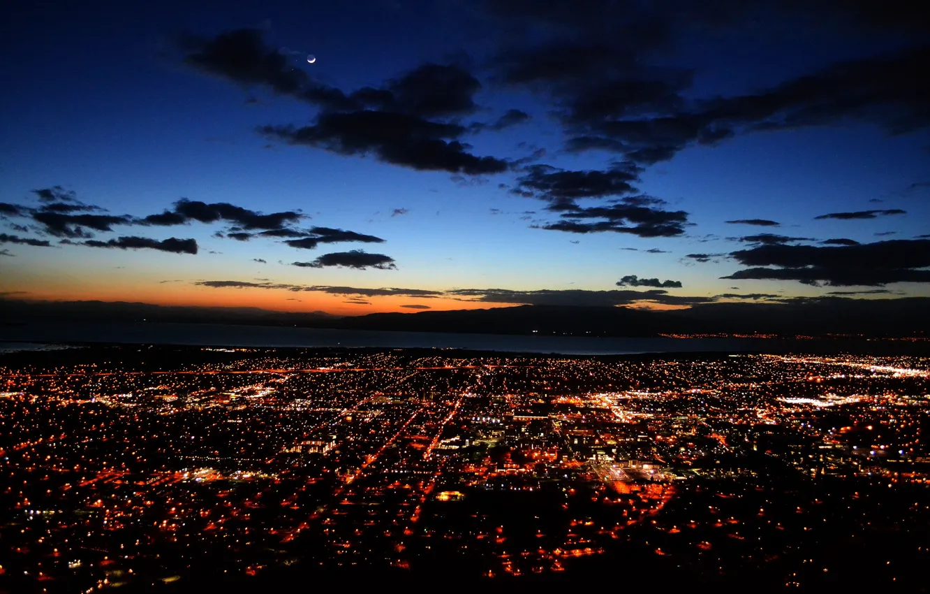 Photo wallpaper the sky, sunset, the city, twilight, sky, sunset, Town