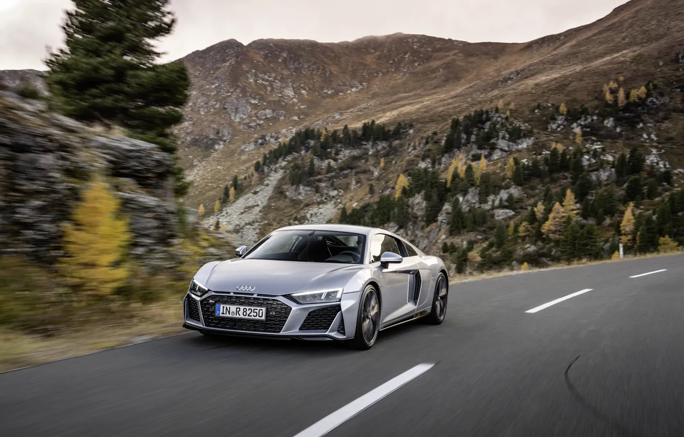 Photo wallpaper road, Audi, speed, supercar, Audi R8, Coupe, V10, 2020