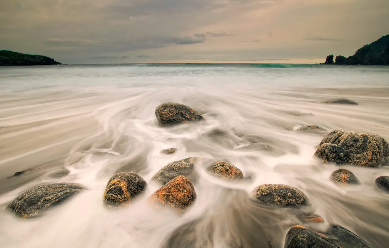Photo wallpaper sea, the sky, stones, stream