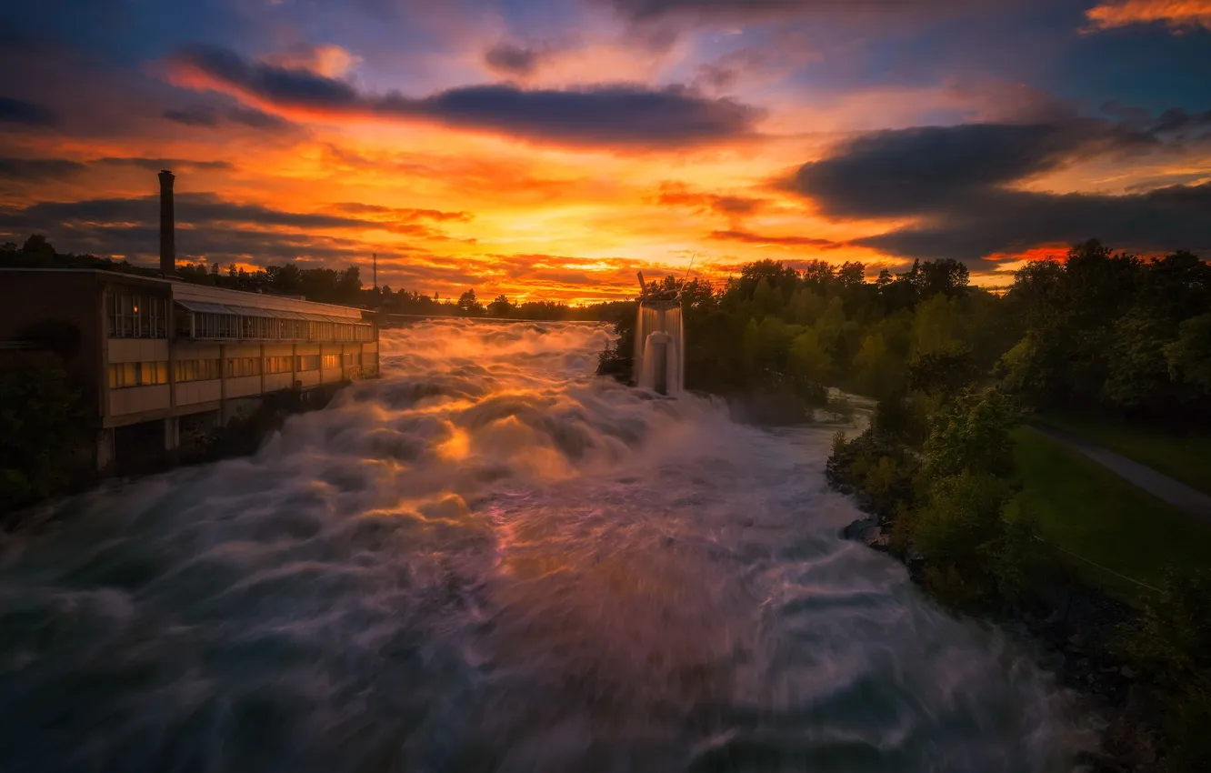 Photo wallpaper sunset, river, the flood