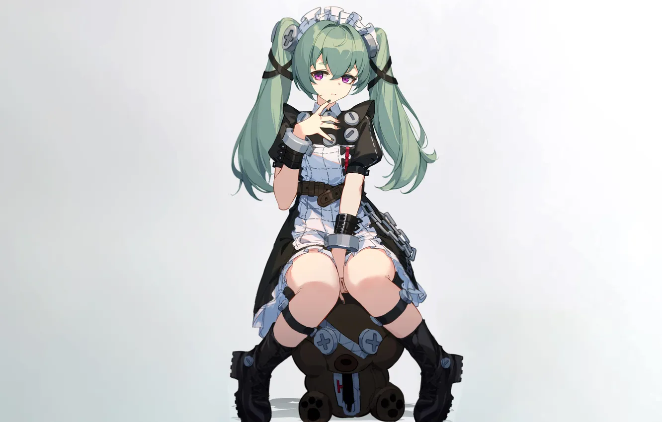 Photo wallpaper girl, long hair, dress, legs, anime, beautiful, twintails, ribbons