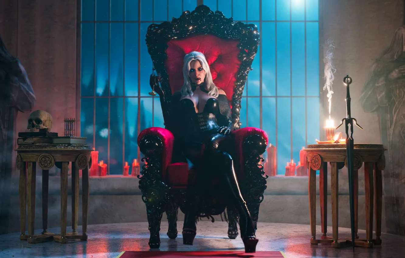 Photo wallpaper sake, long hair, chair, window, digital art, candles, sitting, video games