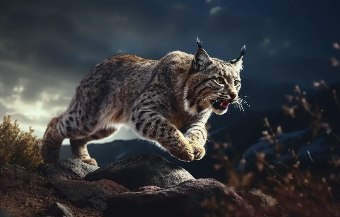 Photo wallpaper the storm, look, night, branches, clouds, nature, pose, the dark background