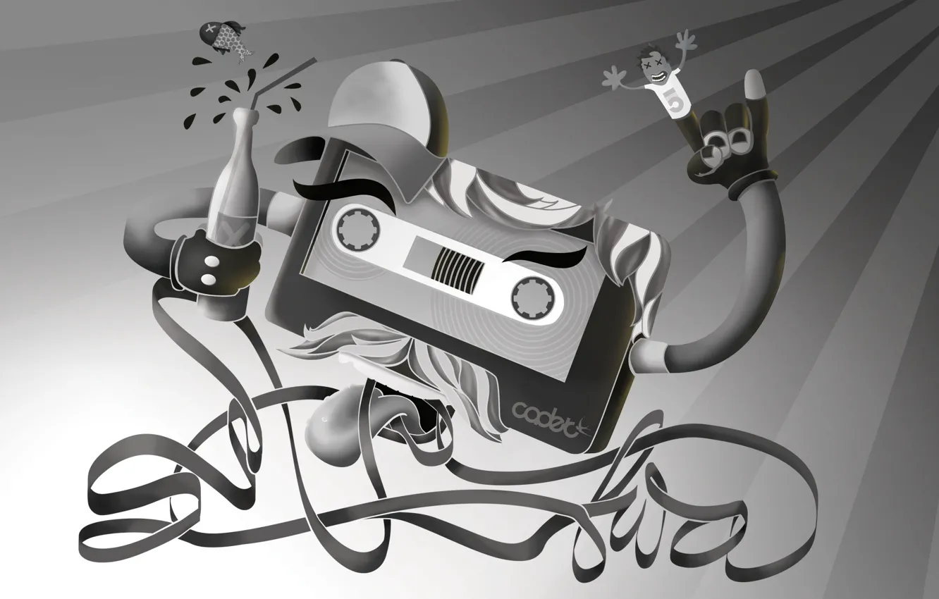 Photo wallpaper cassette, black and white, tape