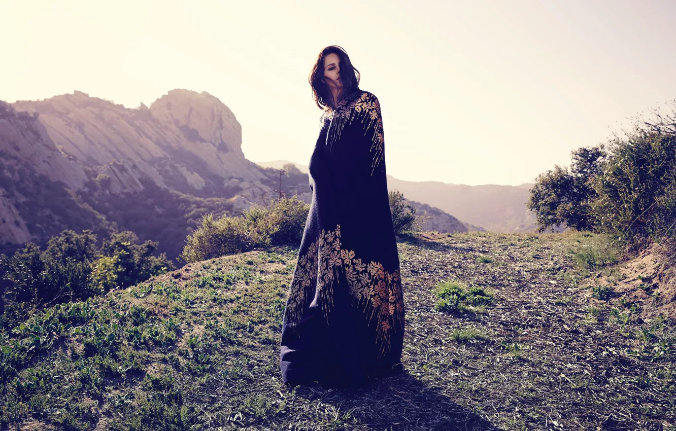 Photo wallpaper dress, photoshoot, landscape, the sun, Lana Del Rey, James White, Lana Del Rey, brunette