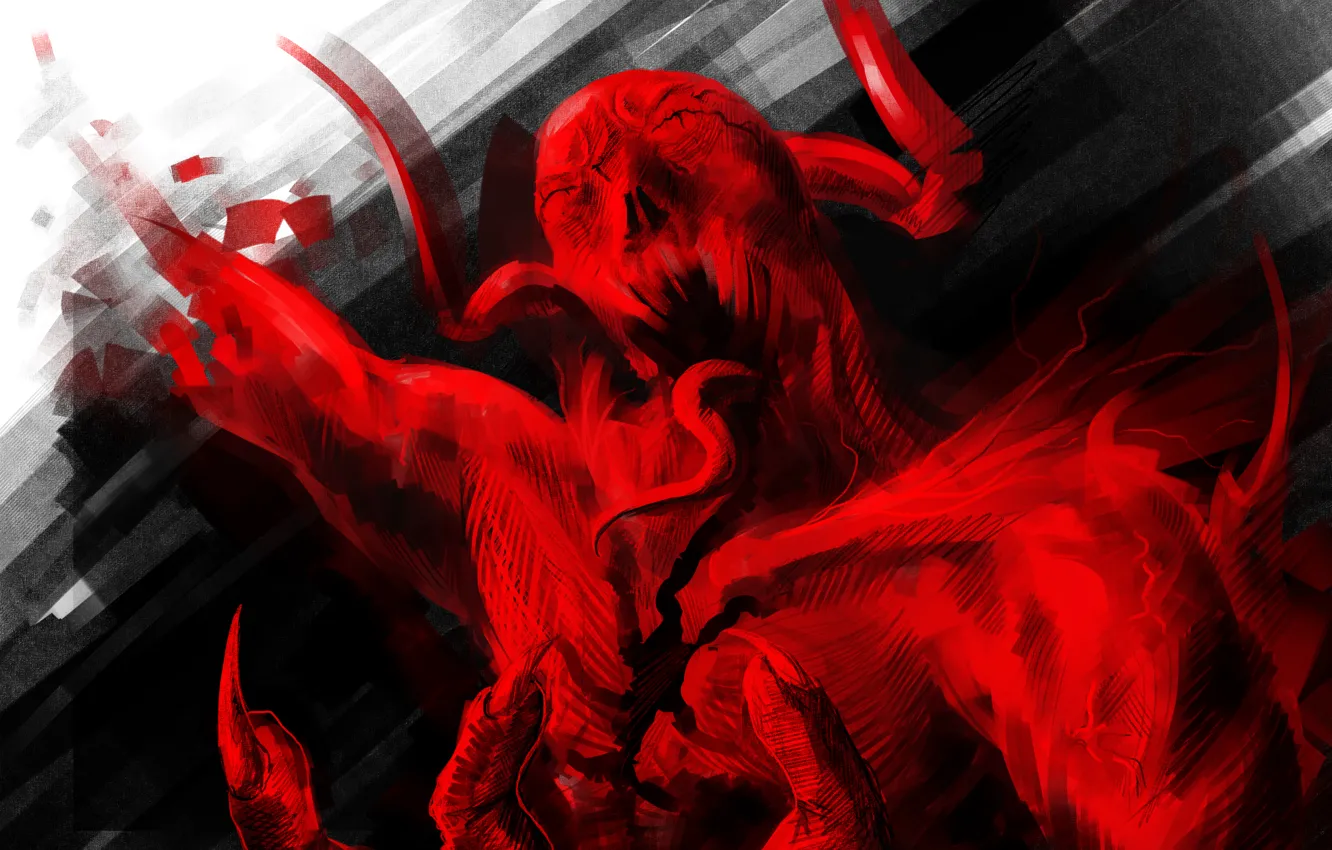 Photo wallpaper language, red, the demon, art, claws, horns, Por-t-falatron