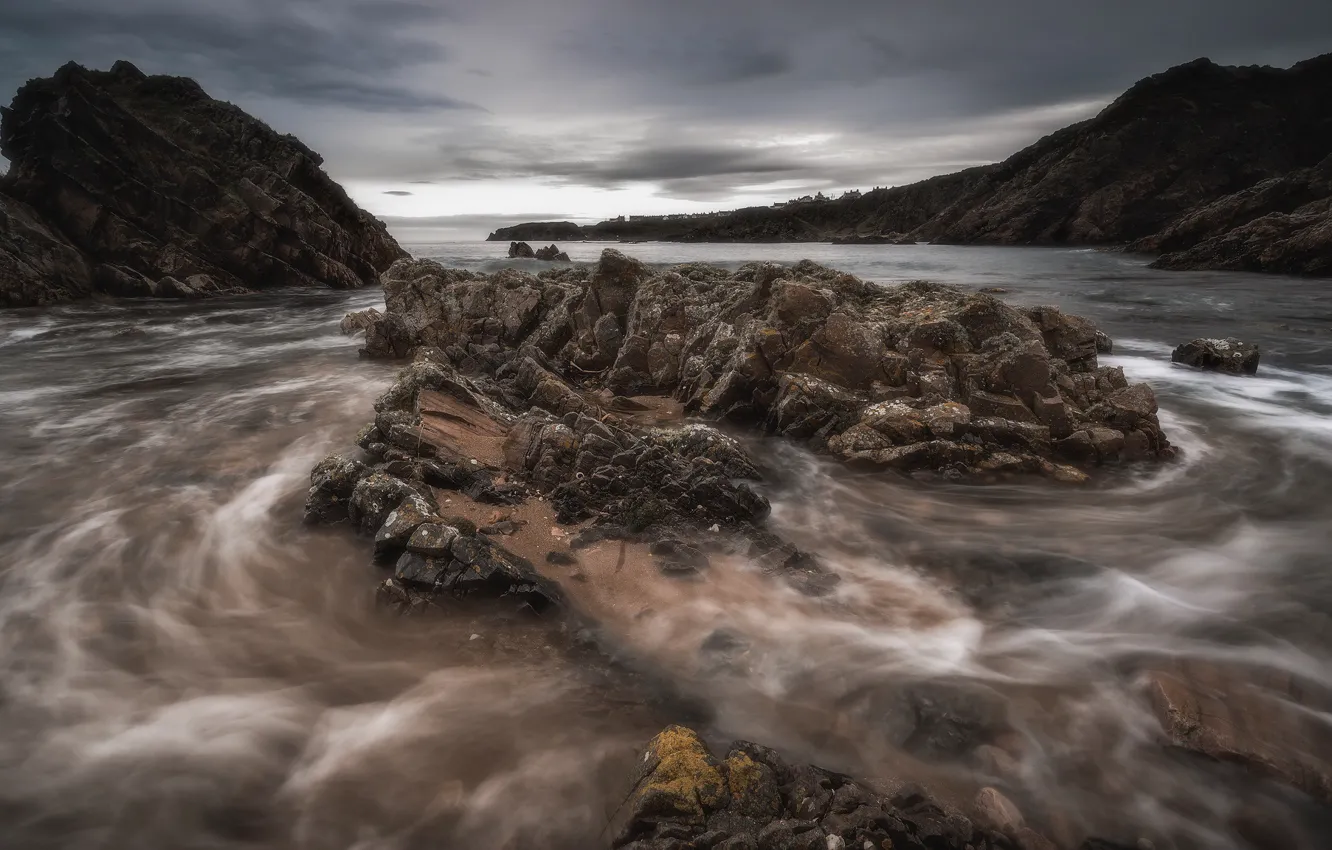 Photo wallpaper stones, coast, Scotland, Scotland, Portknockie, Morayshire, Portknockie harbour