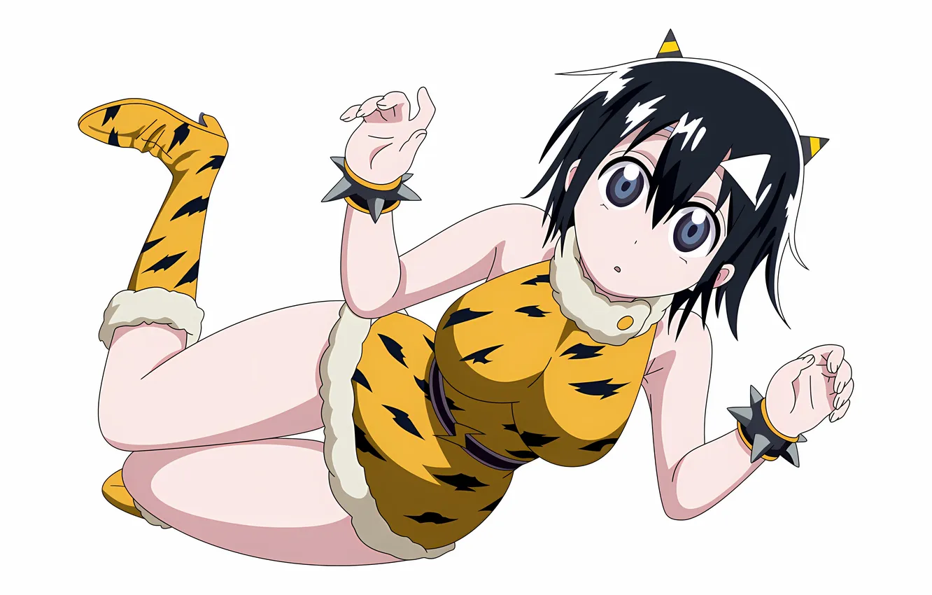 Photo wallpaper girl, horns, dress, legs, anime, beautiful, short hair, pretty