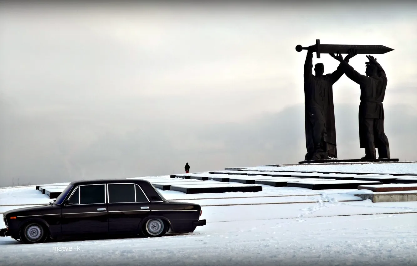 Photo wallpaper machine, snow, Auto, monument, Lada, auto, Lada, 2103