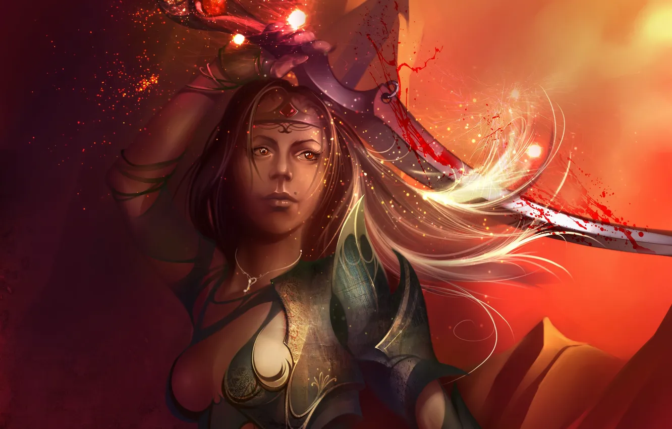 Photo wallpaper girl, magic, sword, art, Anastasia Bulgakova