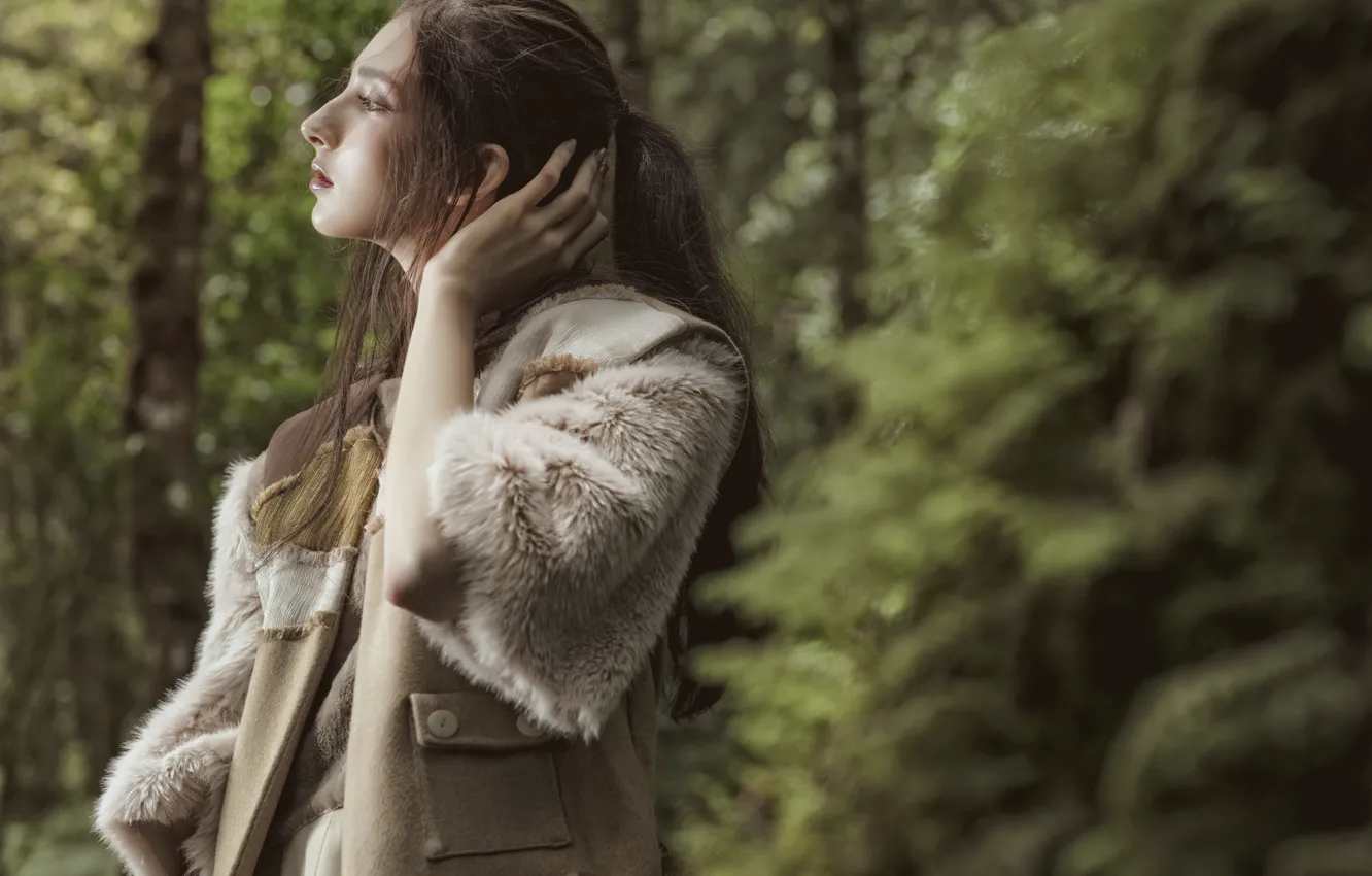 Photo wallpaper forest, girl, style, bokeh