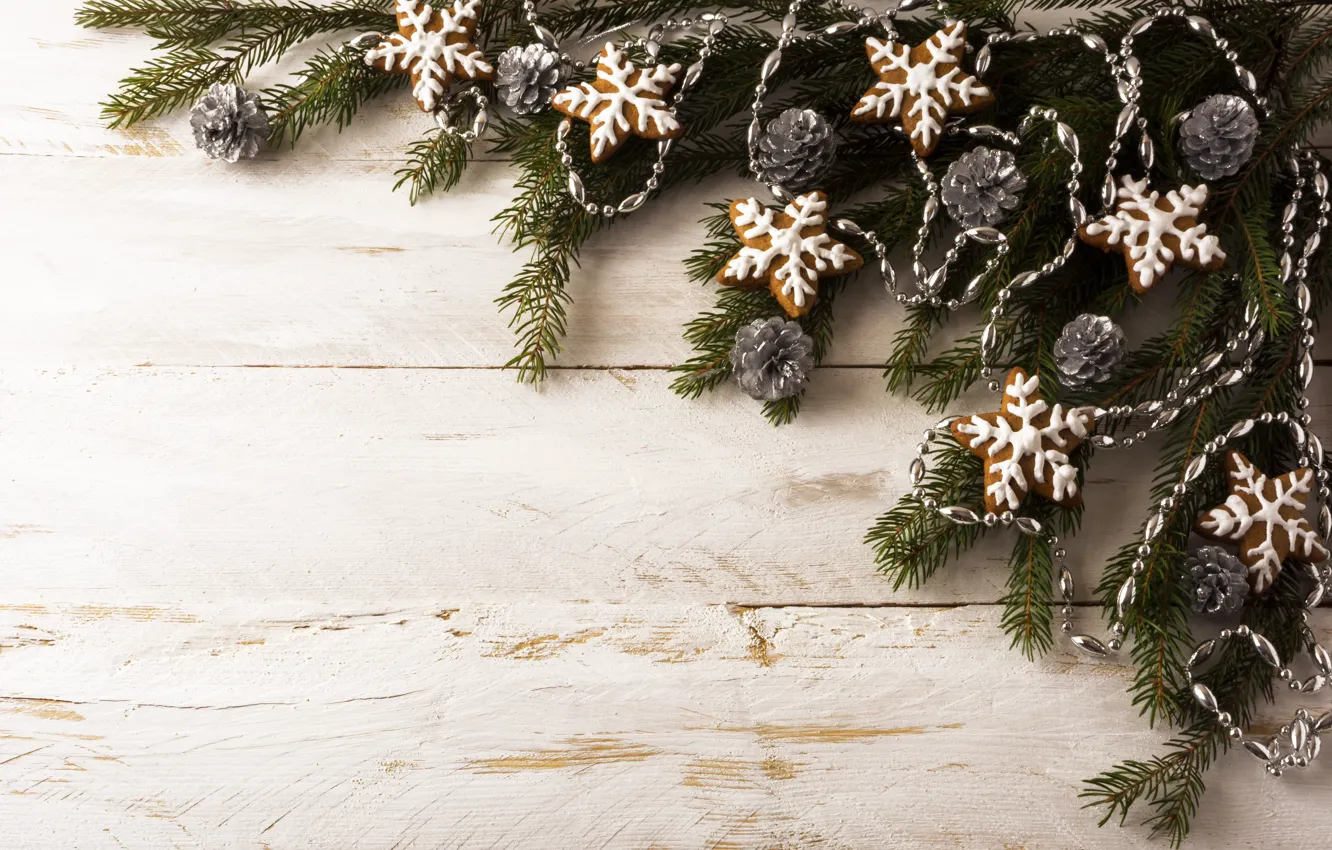 Photo wallpaper decoration, branches, new year, gingerbread, spruce