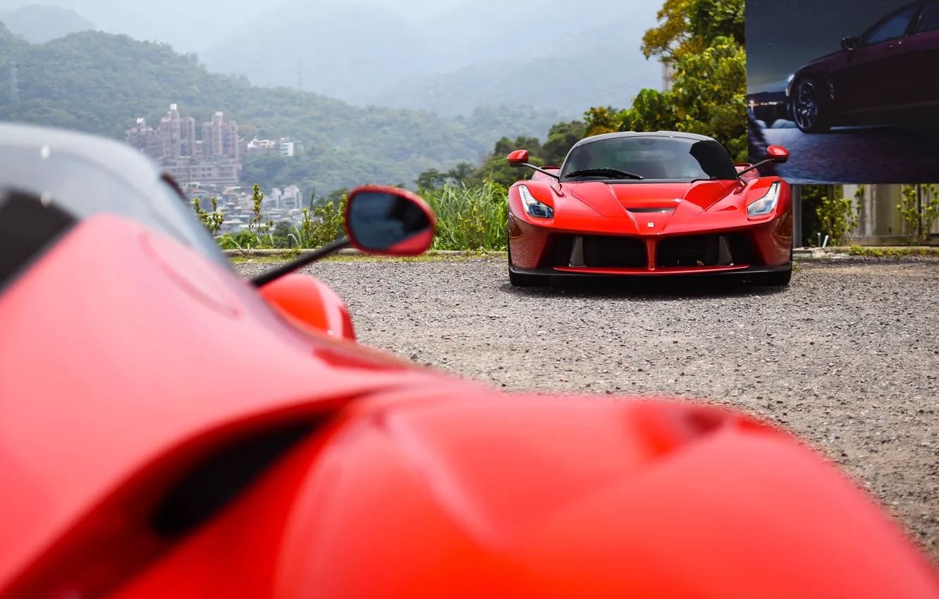 Photo wallpaper Ferrari, Red, Laferrari, Side mirror