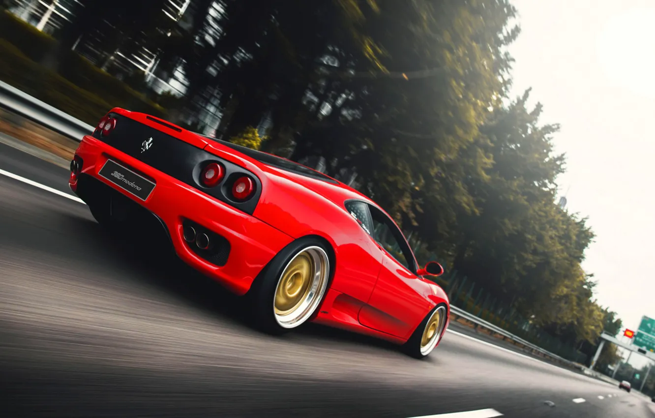 Photo wallpaper Red, Auto, Road, Machine, Speed, 360, Supercar, Modena