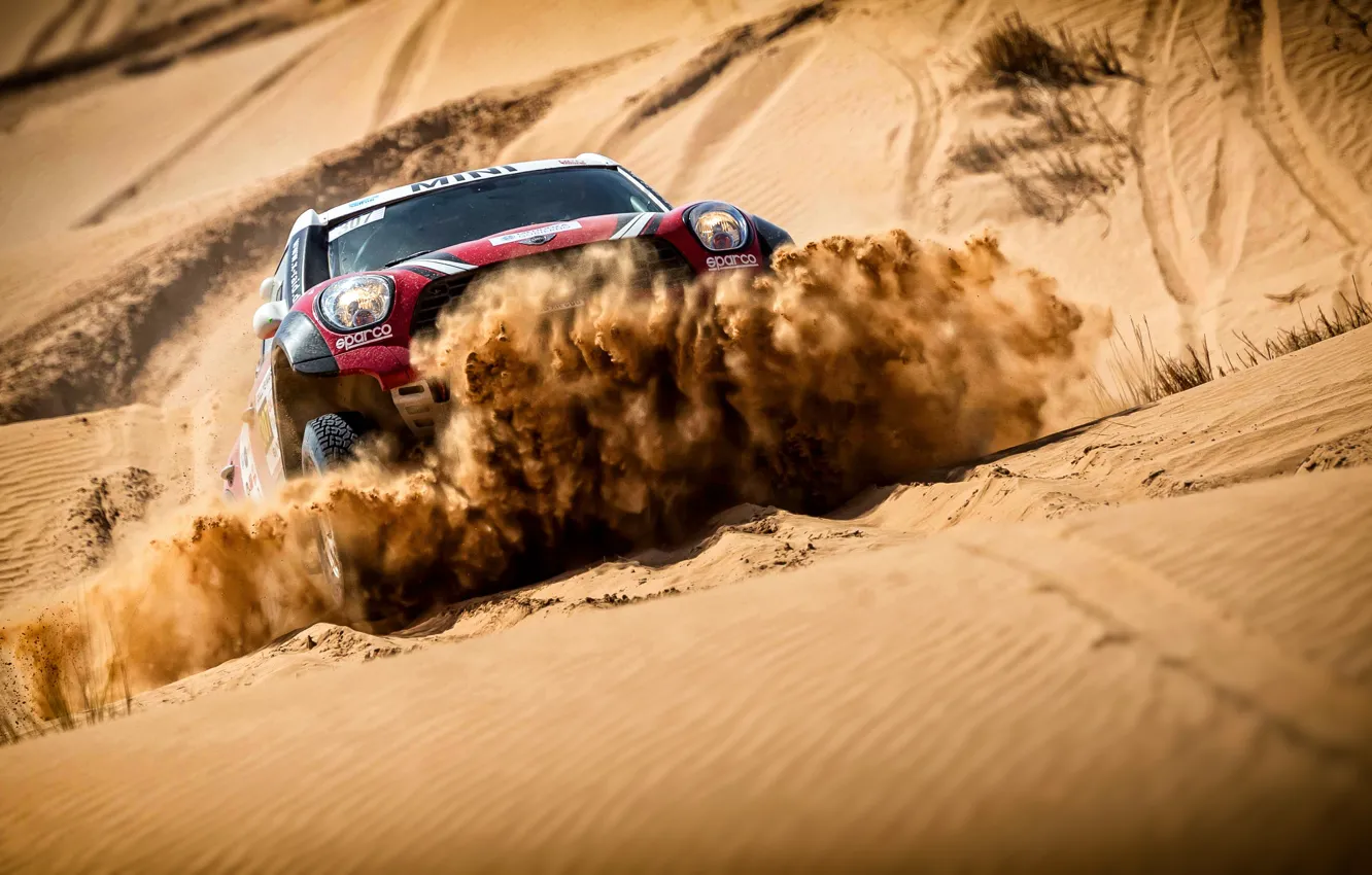 Photo wallpaper sand, auto, red, race, sport, lights, speed, Mini