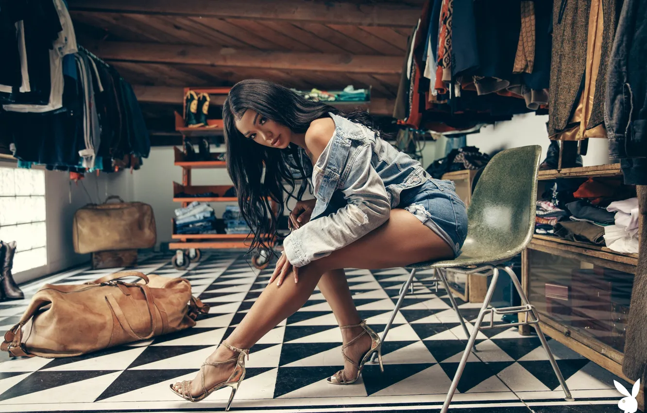 Photo wallpaper look, sexy, pose, model, clothing, shorts, portrait, playboy