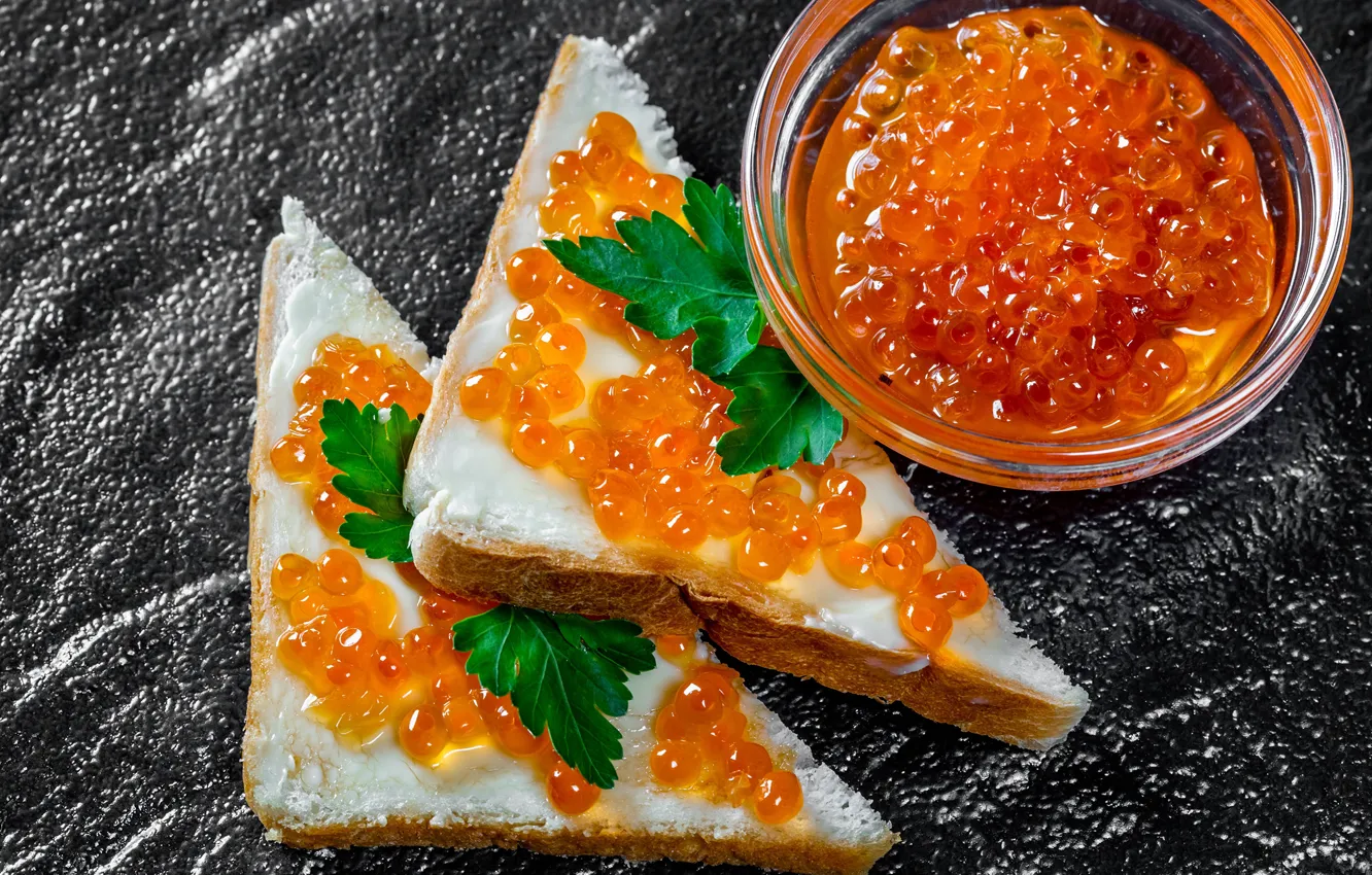 Photo wallpaper red caviar, sandwiches, appetizer