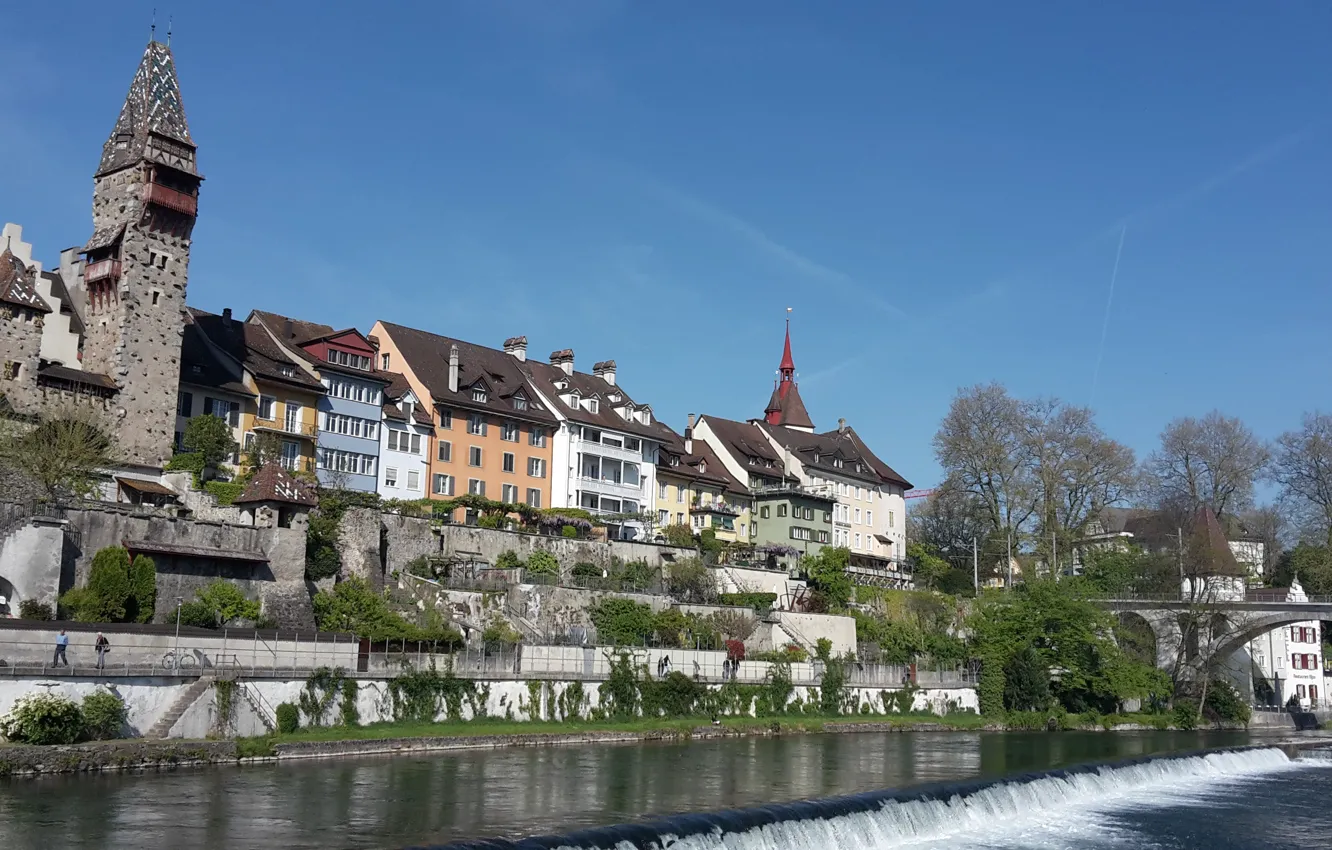 Photo wallpaper Switzerland, the Reuss river, the Canton of Aargau, the town of Bremgarten