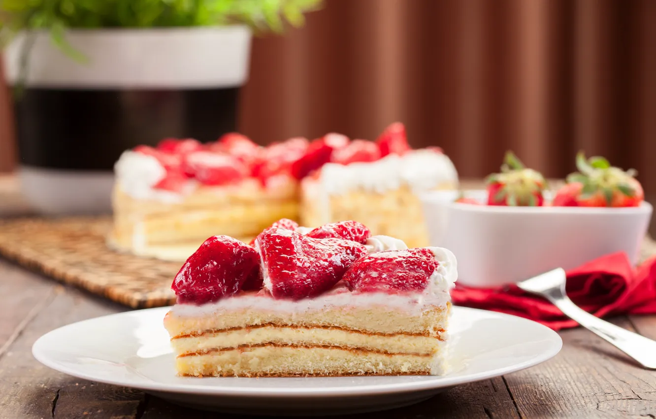 Photo wallpaper berries, cream, strawberry, sweets, cake, cake, cream, dessert