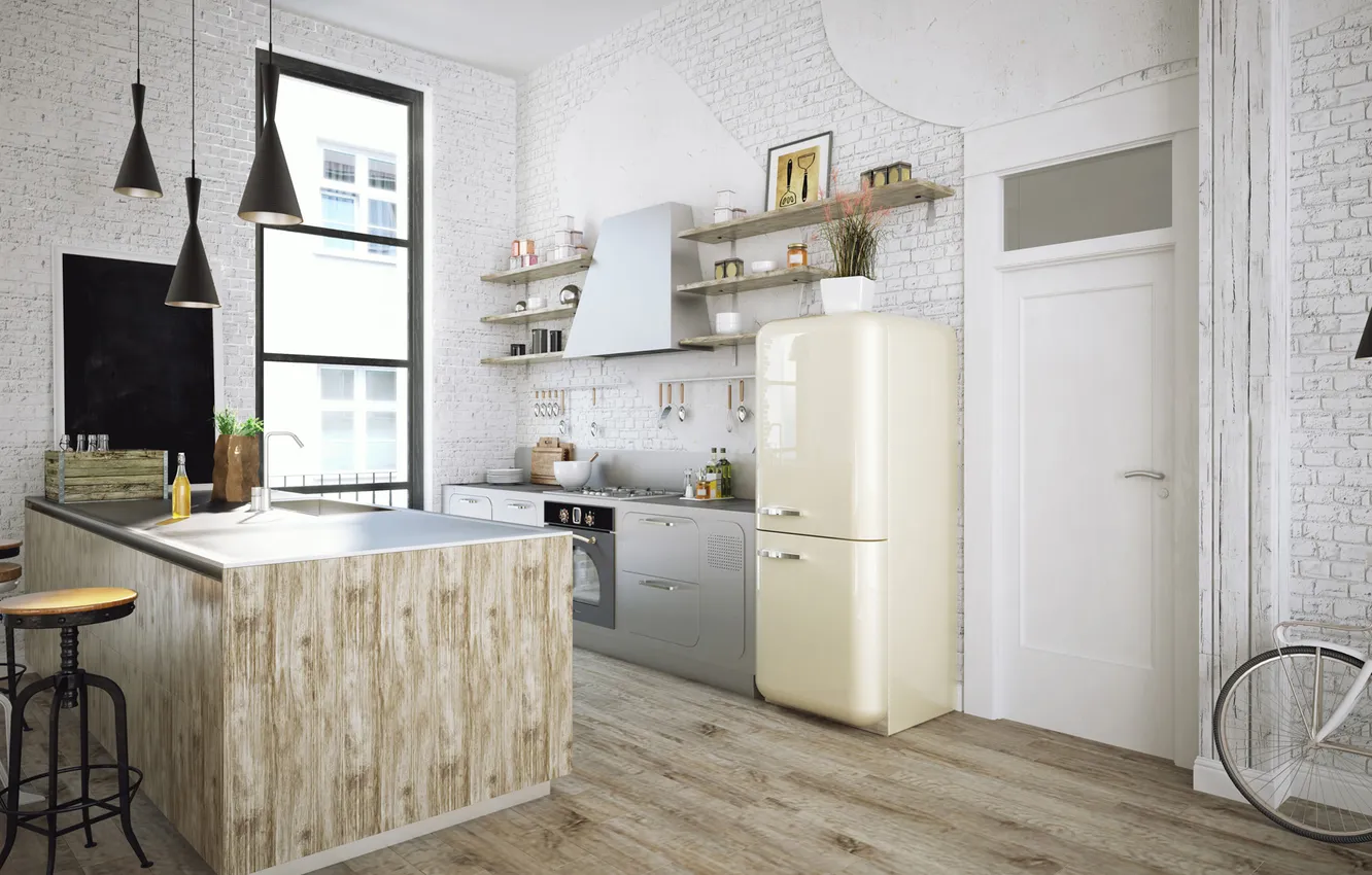 Photo wallpaper room, interior, soft loft, Italian kitchen design, Ways to make a loft kitchen