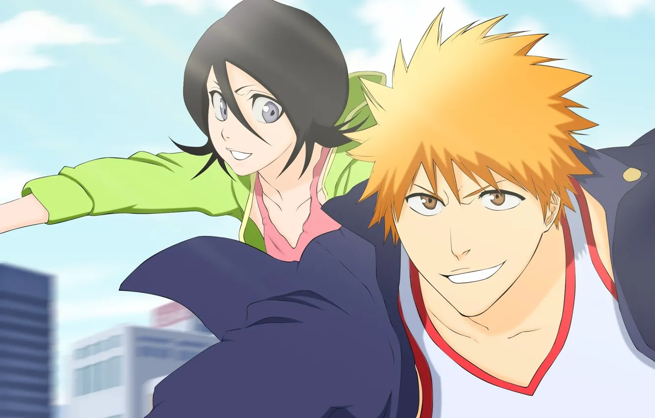 Photo wallpaper anime, art, Bleach, Bleach, Ichigo Kurosaki, kuchiki Rukia