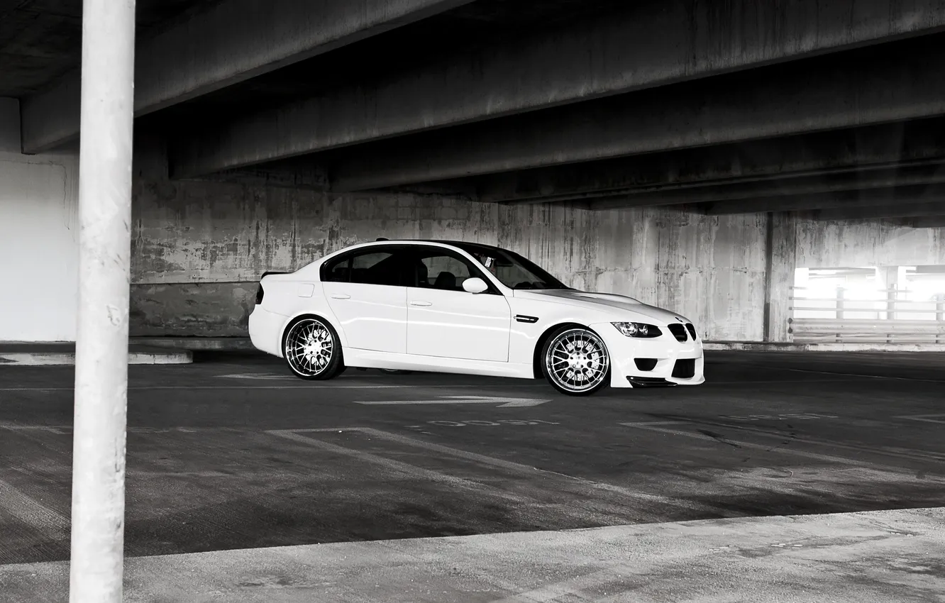 Photo wallpaper white, BMW, BMW, Parking, white, E90