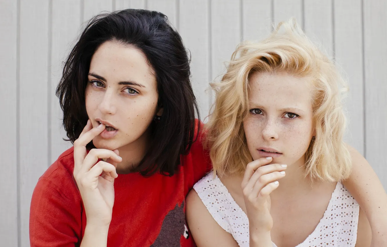 Photo wallpaper girl, brunette, blonde