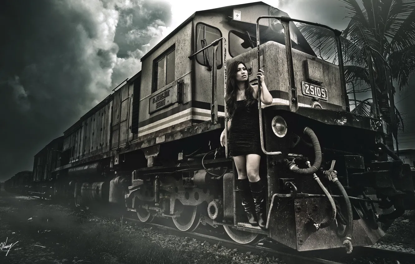 Photo wallpaper girl, night, train