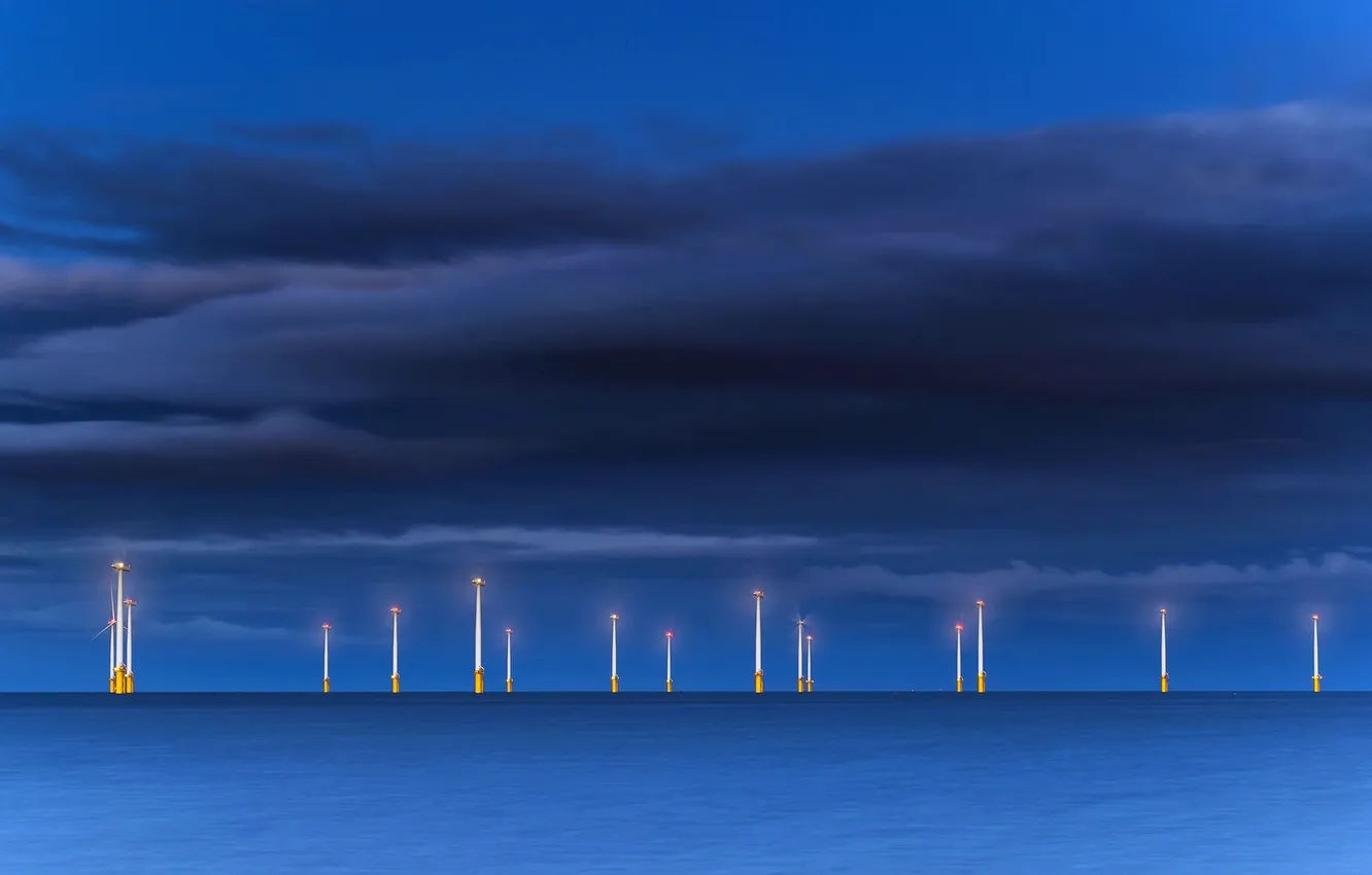 Photo wallpaper sea, the sky, windmills