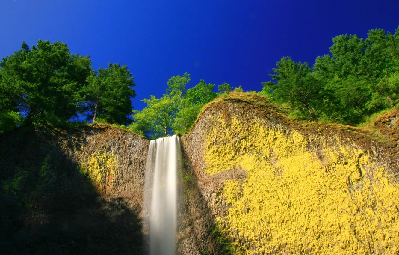 Photo wallpaper the sky, landscape, mountains, waterfall
