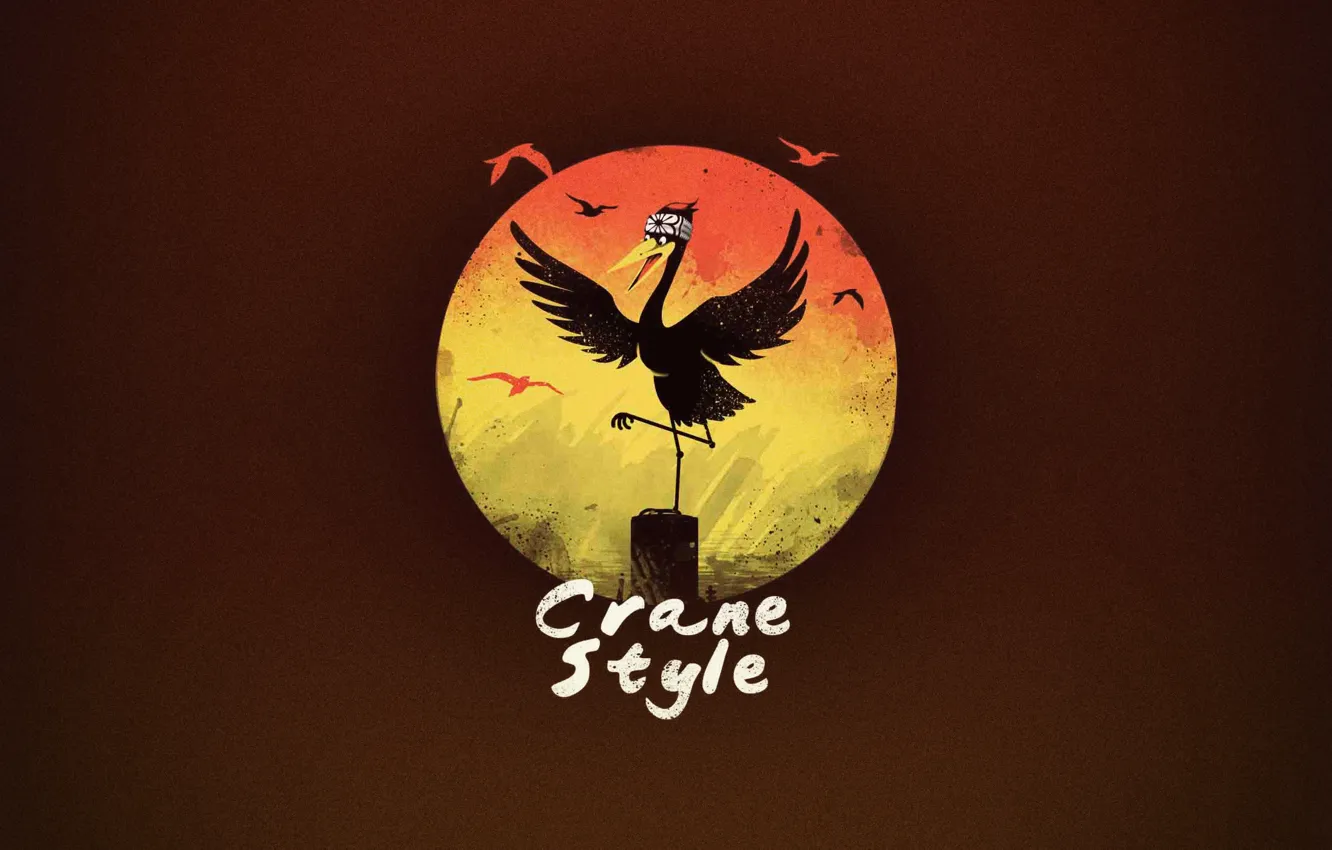 Photo wallpaper style, bird, minimalism, art, cranes, karate, by Vincenttrinidad, Vincenttrinidad