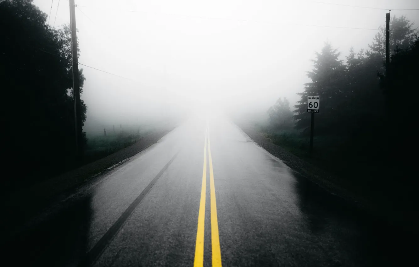 Photo wallpaper fog, mood, sign, Road, melancholy
