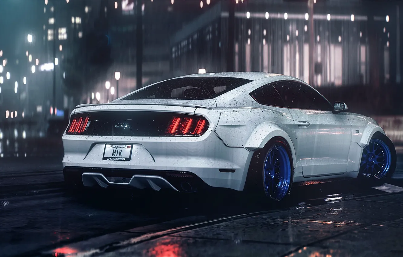 Photo wallpaper Mustang, Ford, Car, Night, RTR, Rain, Rear, 2016