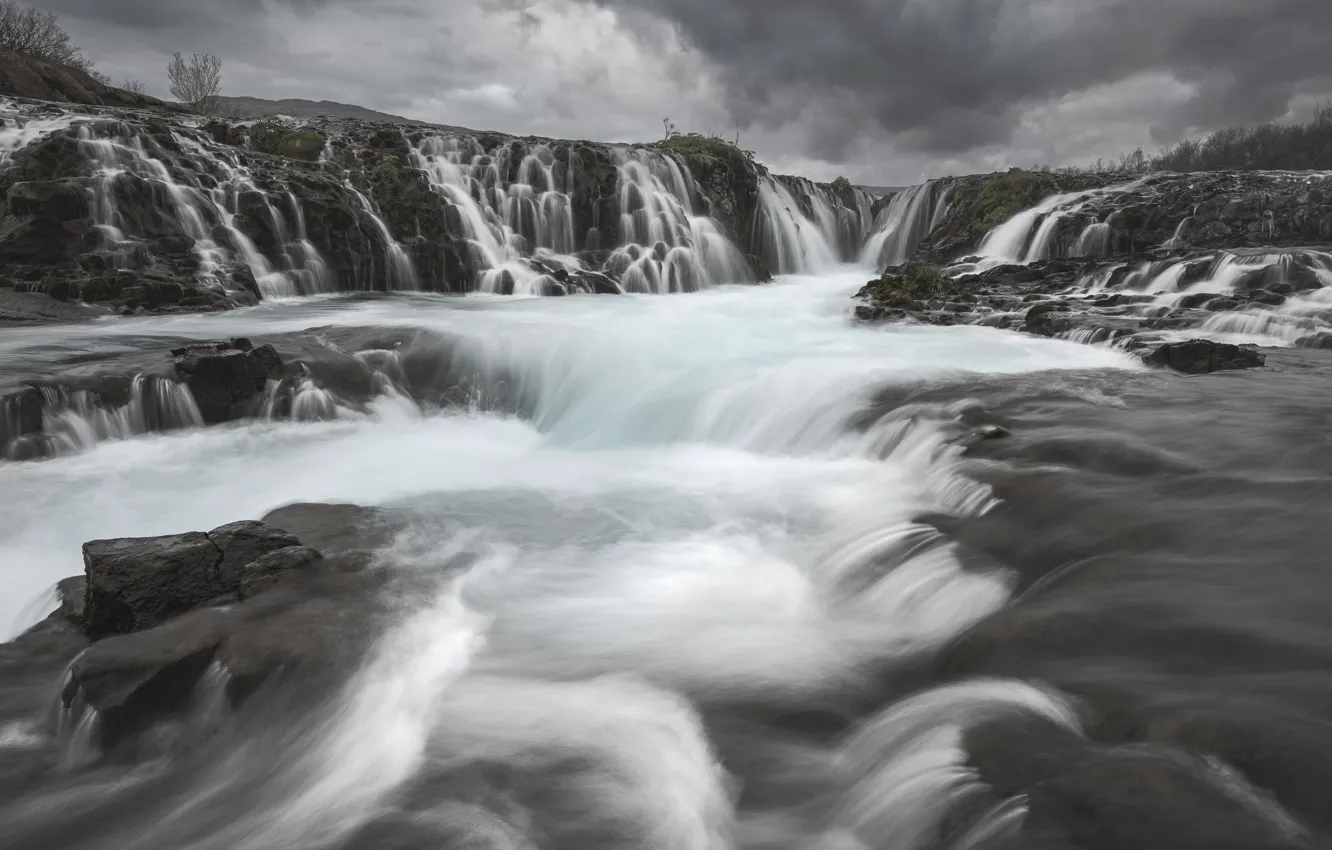 Photo wallpaper nature, rocks, shore, waterfall, stream