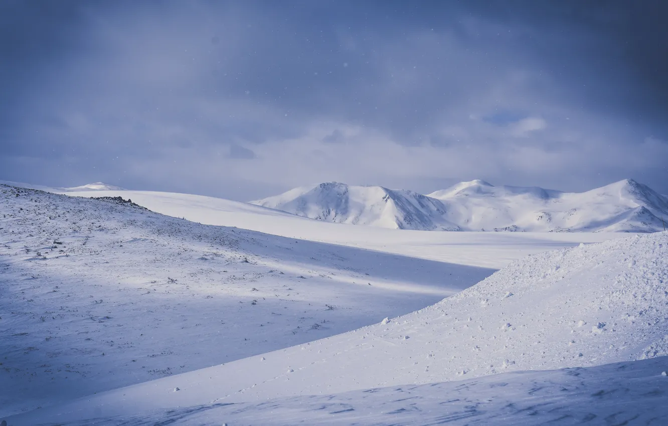 Photo wallpaper winter, the sky, clouds, snow, mountains, nature