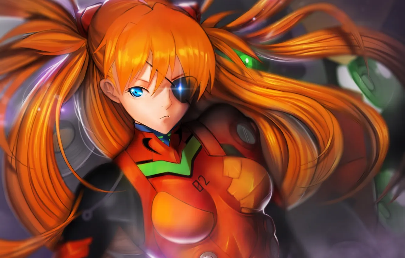 Photo wallpaper look, girl, costume, dissatisfaction, art, eye patch, Evangelion, rebuild of evangelion